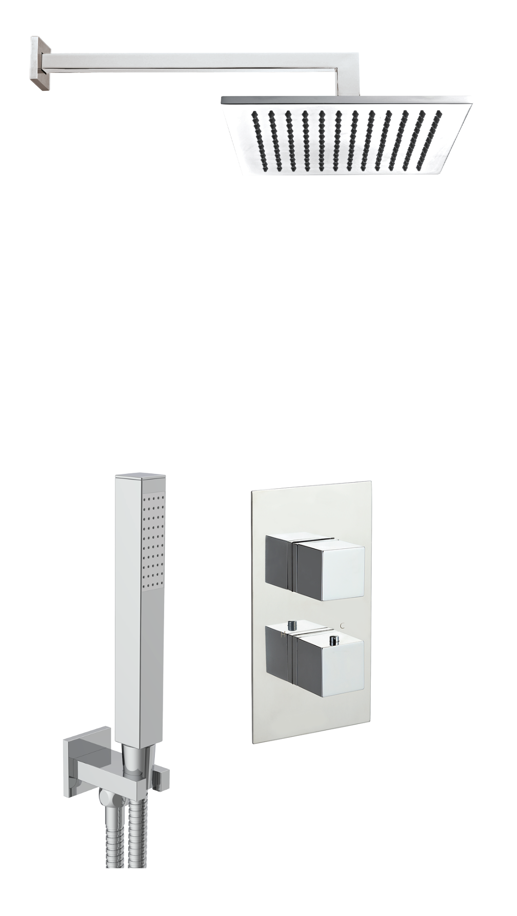 JTP - Square Thermostat with Overhead Shower and Fixed Shower Handle