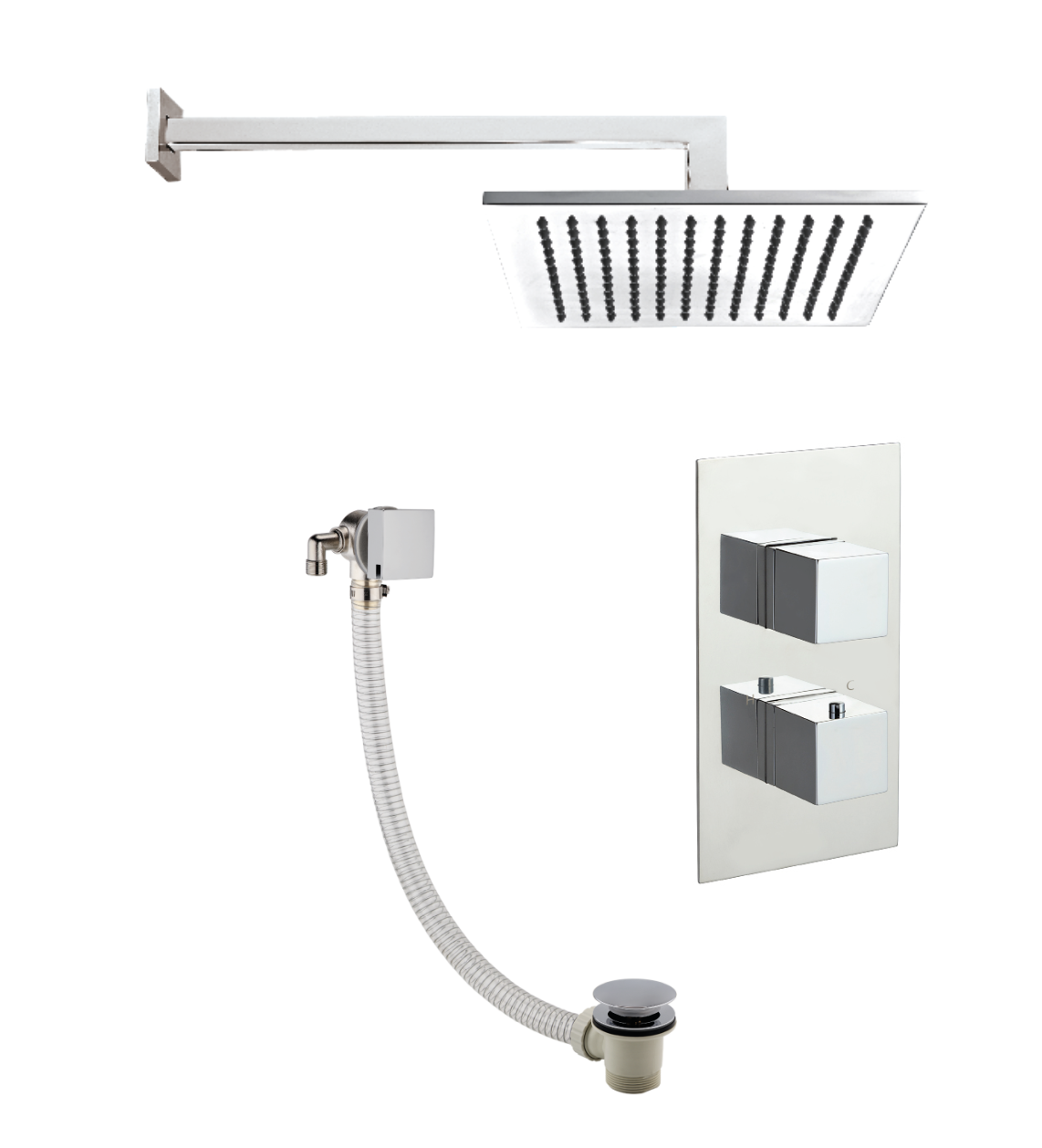 JTP - Square Thermostat with Overhead Shower and Bath Filler