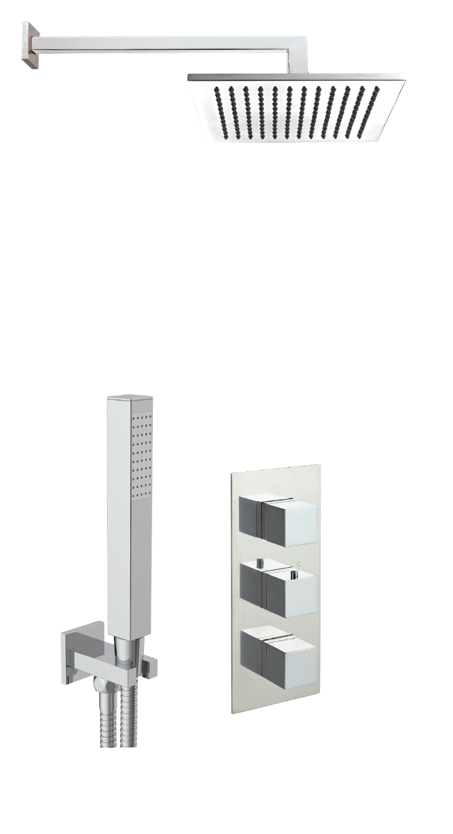 JTP - Square Thermostat with Overhead Shower and Fixed Shower Handle COM041