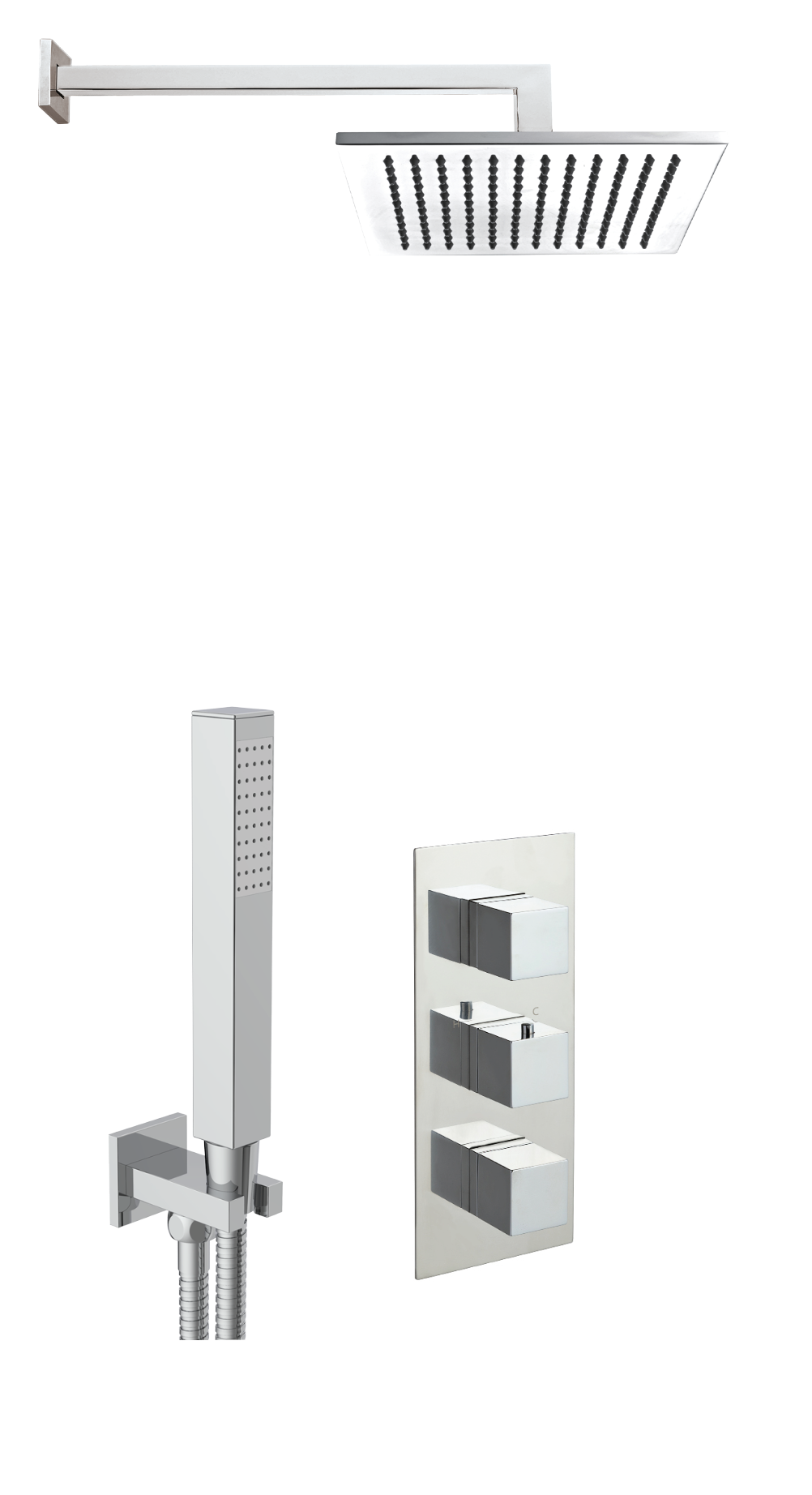 JTP - Square Thermostat with Overhead Shower and Fixed Shower Handle