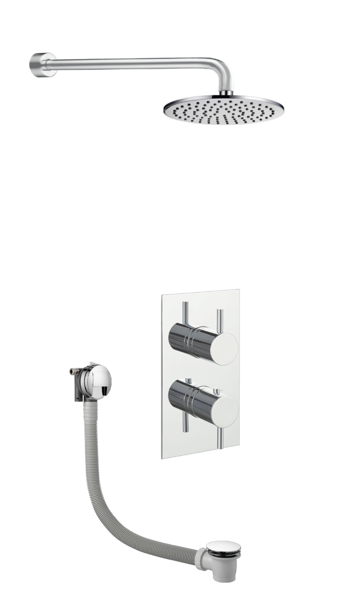 Round Thermostat with Overhead Shower and Bath Filler