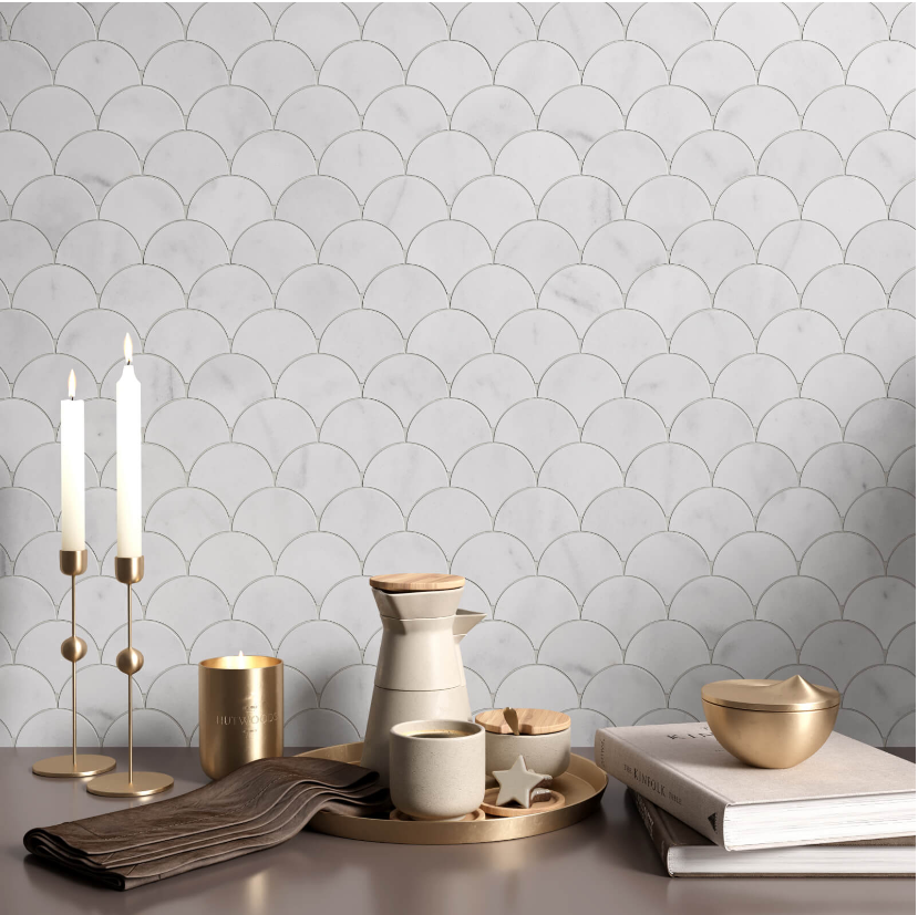 Carrara White Scallop Shell Honed (Marble)