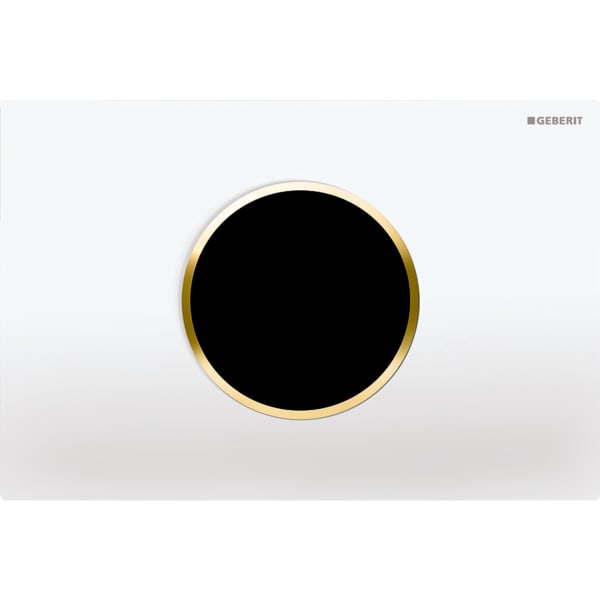 Geberit WC flush control with electronic flush actuation, mains operation, dual flush, flush plate Sigma10, automatic/touchless: white, gold-plated 