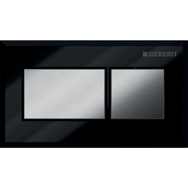 Geberit remote flush actuation, square design, pneumatic, for dual flush, concealed actuator: black, chrome-plated