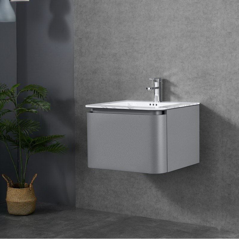 Desire floor standing 1 drawer gloss grey vanity & basin with porcelain top Basi (DES60-GW)