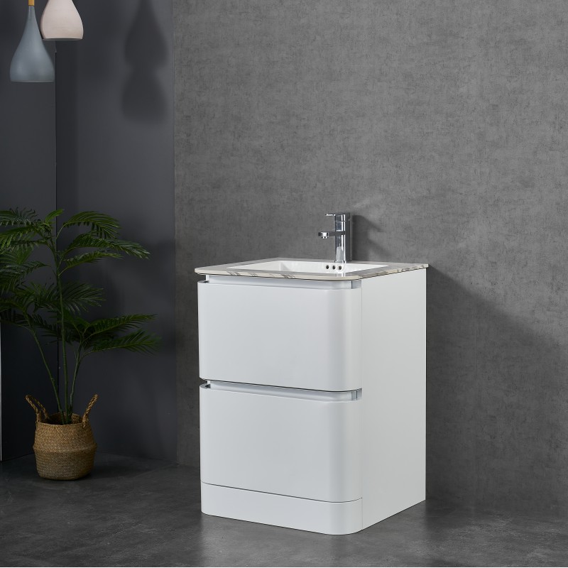 Desire floor standing 2 drawers matt white vanity & basin with porcelain top Bas (DES60-WF)