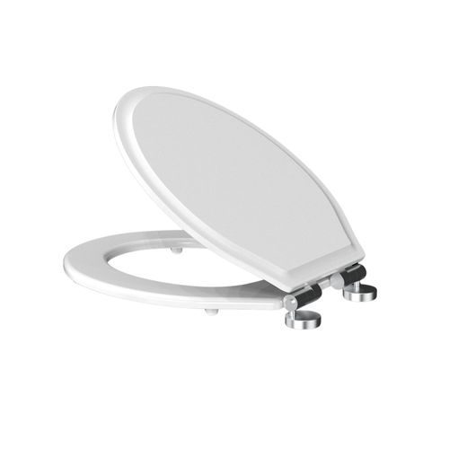 White Wooden Toilet Seat Hinges - Chrome