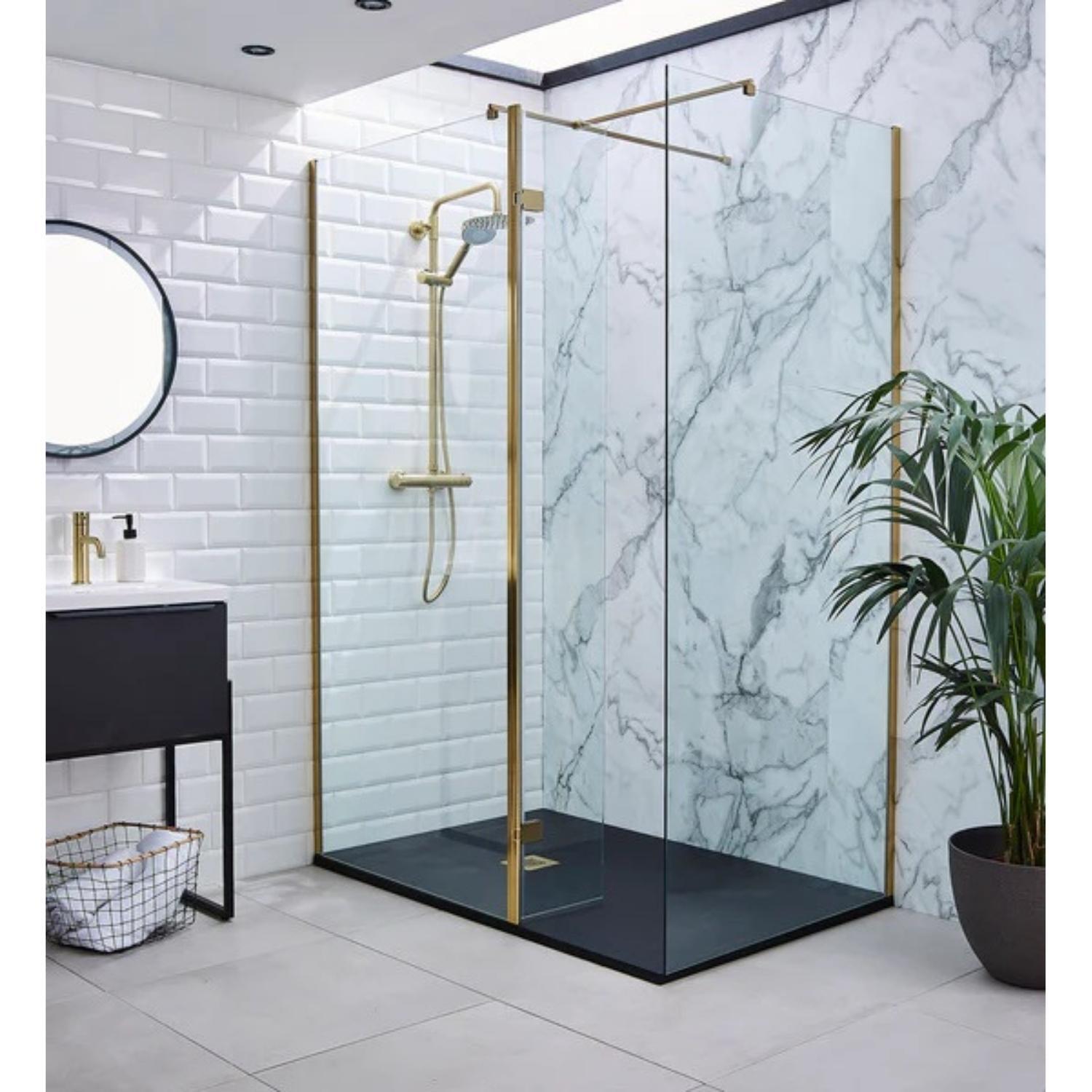 Brushed Brass 8mm Full Length Wetroom Screen 300x2000mm