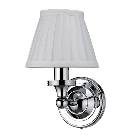 Burlington LED Bathroom Round Wall Light with Chrome Base & White Fine Pleated Shade