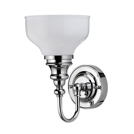 Burlington LED Bathroom Ornate Wall Light with Chrome Base & Opal Glass Shade