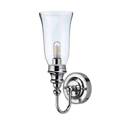 Burlington LED Bathroom Ornate Wall Light with Chrome Base & Clear Glass Vase Shade