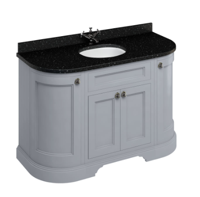 Freestanding 1340 curved vanity unit with doors Classic Grey & Minerva® Black vanity bowl