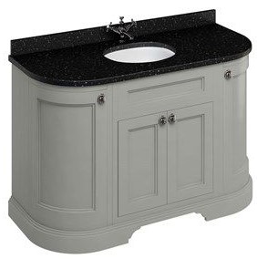 Freestanding 1340 Curved Vanity Unit With Doors -Dark Olive