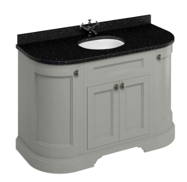 Freestanding 1340 curved vanity unit with doors Dark Olive & Minerva® Black vanity bowl