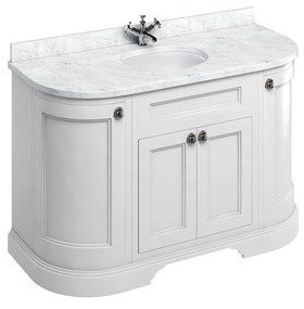 Freestanding 1340 Curved Vanity Unit With Doors -Matt White
