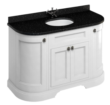 Freestanding 1340 curved vanity unit with doors Matt White & Minerva® Black vanity bowl