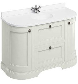 Freestanding 1340 curved vanity unit with drawers Sand & Minerva® White vanity bowl