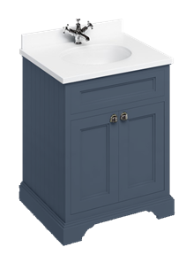 Freestanding 650 vanity unit with doors & Minerva White vanity bowl Blue