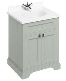 Freestanding 650 vanity unit with doors & Minerva White vanity bowl Dark Olive