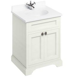 Freestanding 650 vanity unit with doors & Minerva® White vanity bowl Sand