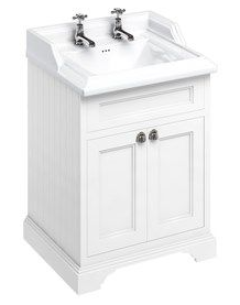 Burlington - Freestanding 65 Unit with Doors and Classic Basin Matt White with 2 tap hole Basin