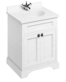 Freestanding 650 vanity unit with doors & Minerva White vanity bowl Matt White