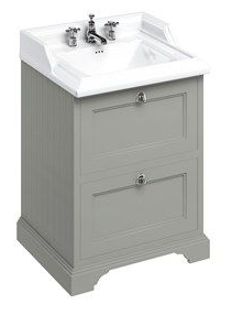 Freestanding 65 Unit with 2 drawers and Classic Basin Dark Olive with 3 tap hole Basin 