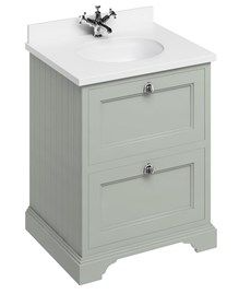 Freestanding 65 Unit with White Worktop, 2 Drawers and Integrated White Basin Dark Olive
