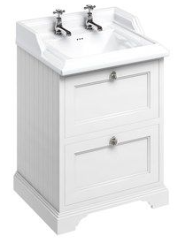 Freestanding 65 Unit with 2 drawers and Classic Basin Matt White with 2 tap hole Basin 