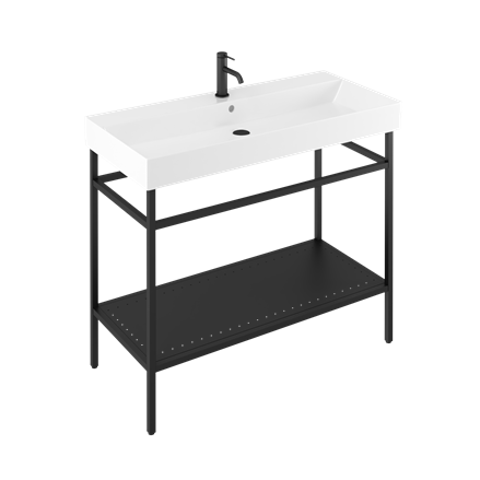 Shoreditch Frame 1000mm Furniture Stand and Basin-Matt Black with 1 tap hole
