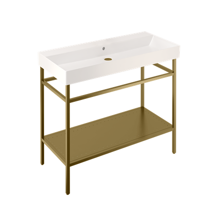 Shoreditch Frame 1000mm Furniture Stand and Basin-Brushed Brass with 0 tap holes 
