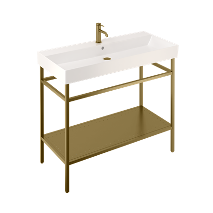 Shoreditch Frame 1000mm Furniture Stand and Basin-Brushed Brass with 1 tap hole