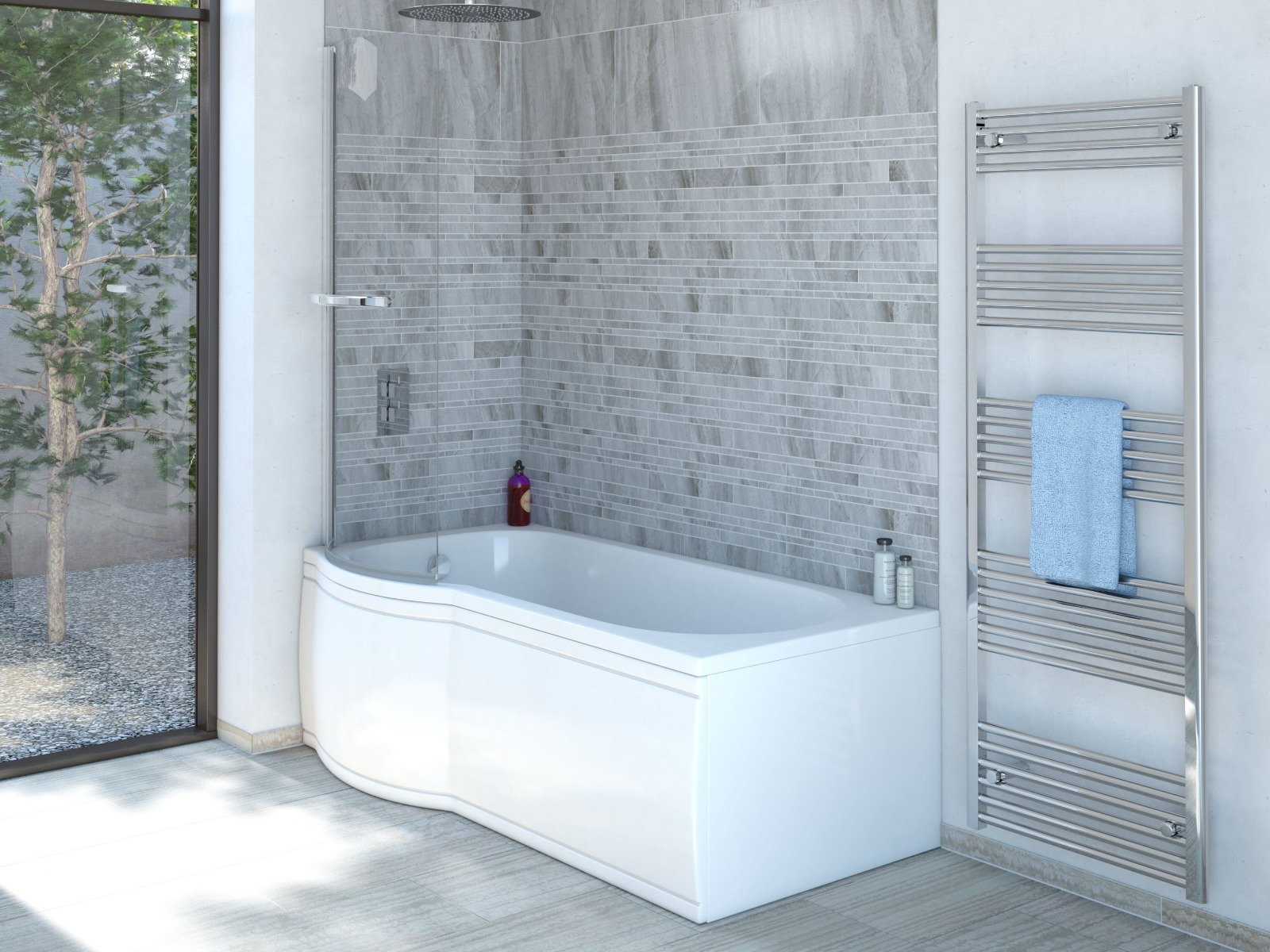 P Shower Bath 1700mm Front panel & bath screen - Left Hand