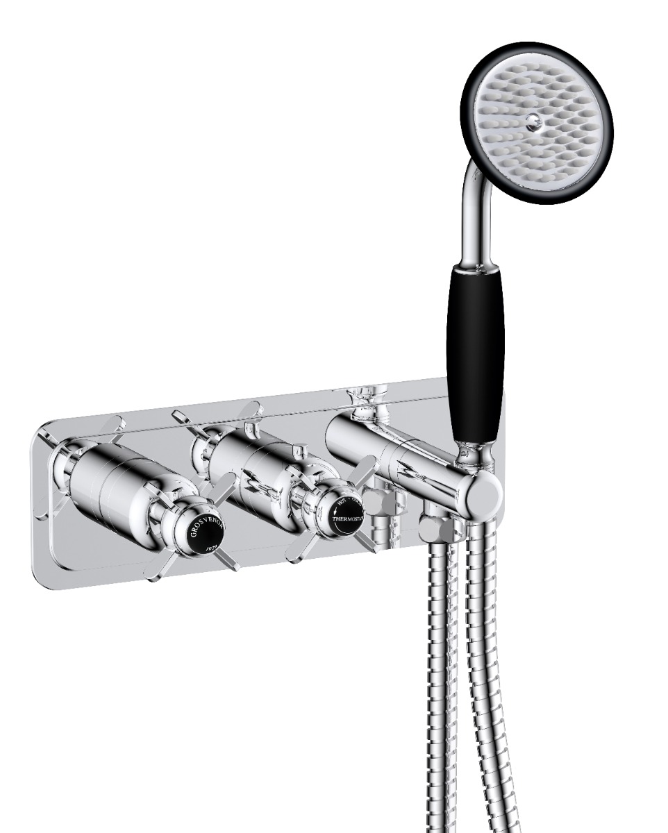 Grosvenor Pinch Thermostatic Concealed 2Outlet Valve+Handset