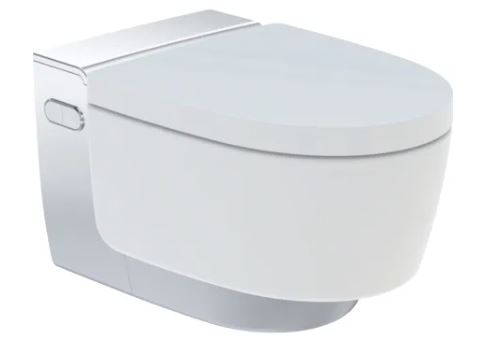 Geberit AquaClean Mera Comfort WC Complete Solution Wall Hung Pan & Seat with Gloss Chrome Detail