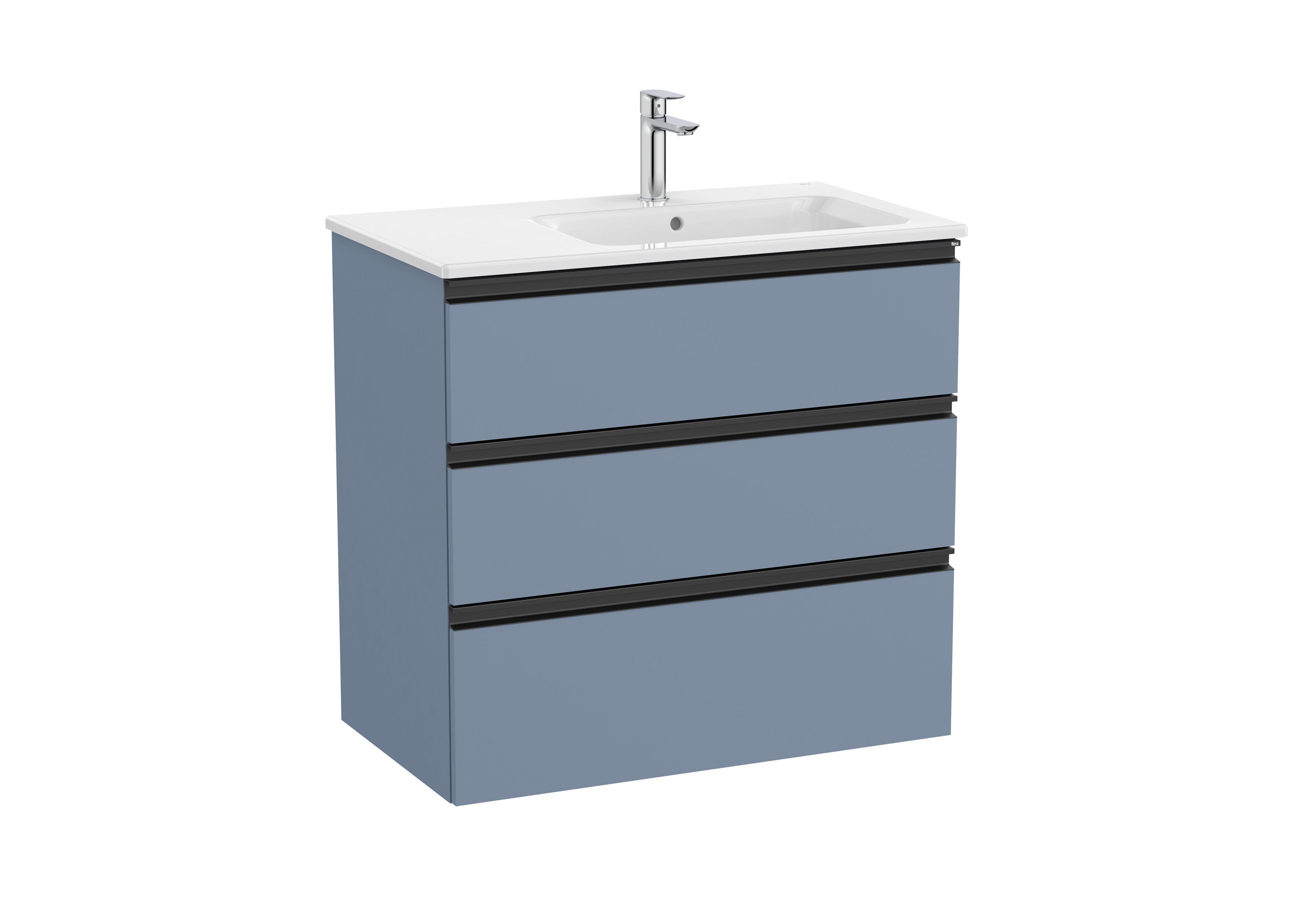 Vanity unit with 3 drawers and right hand basin - Matt Blue