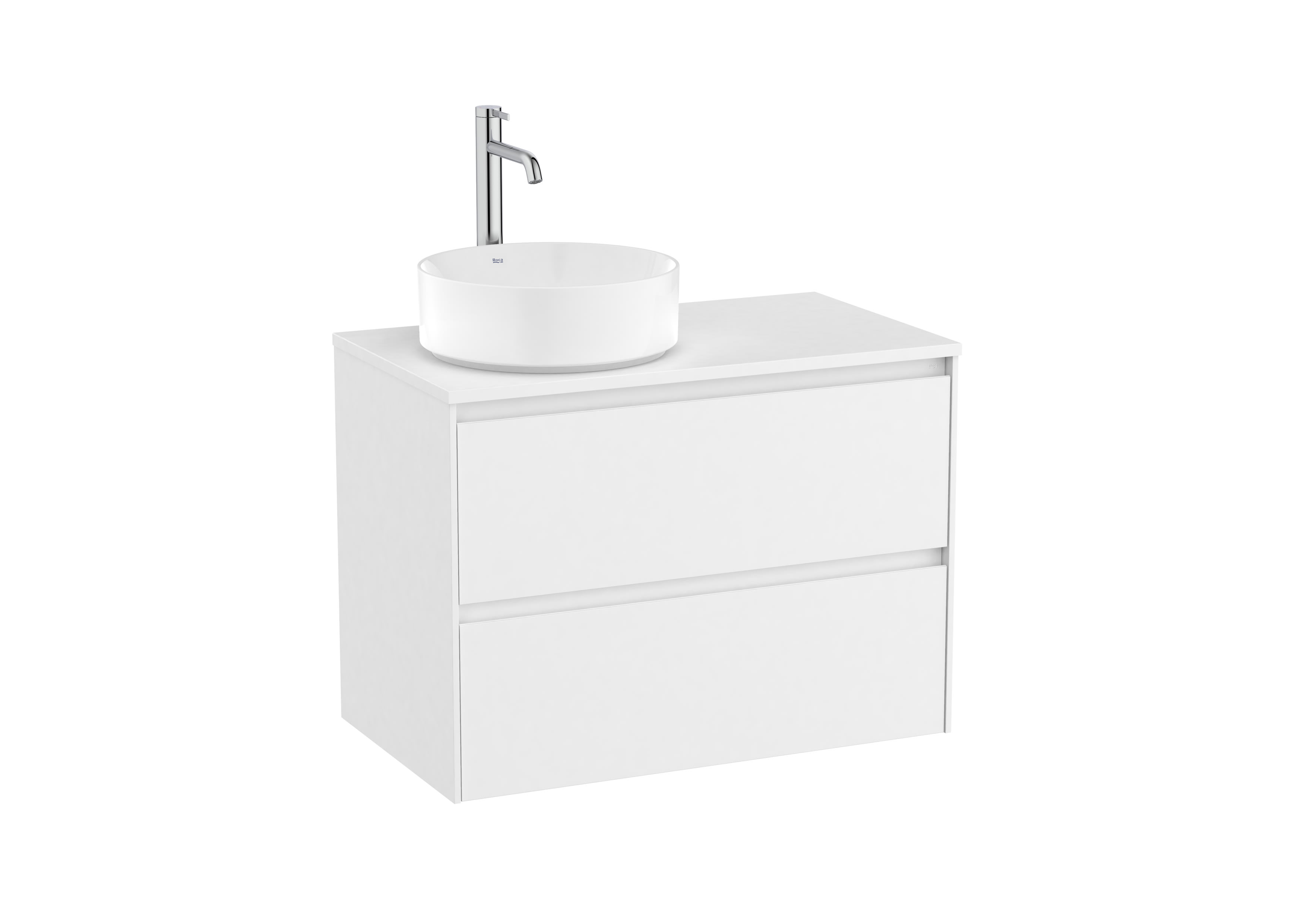 Base unit for over countertop left hand basin with two drawers - Matt White
