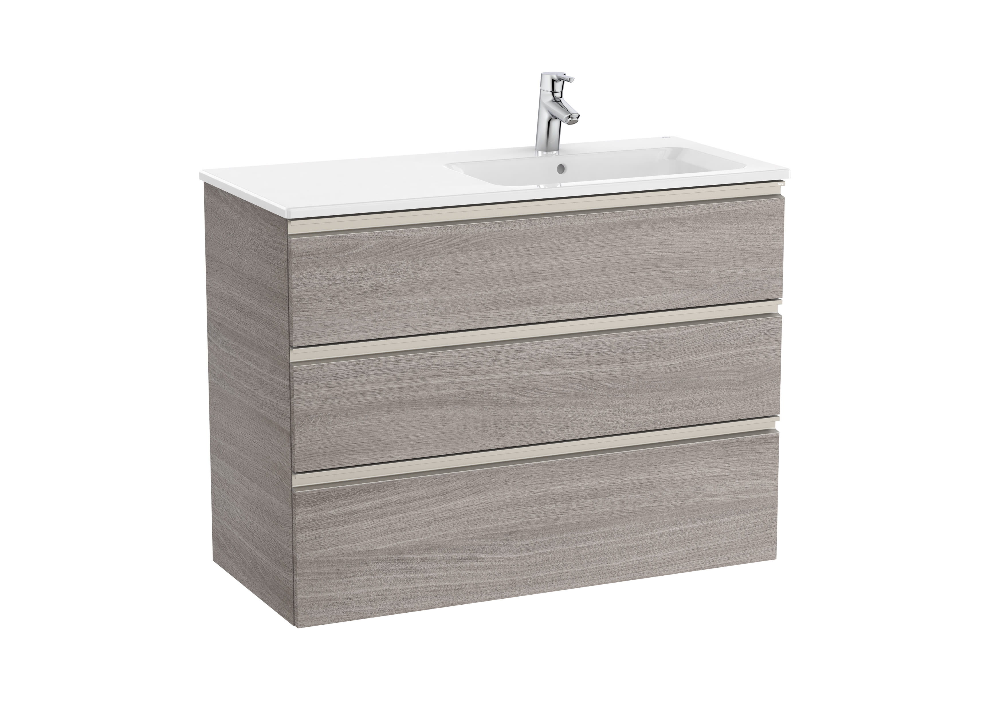 Vanity unit with 3 drawers and right hand basin - City oak