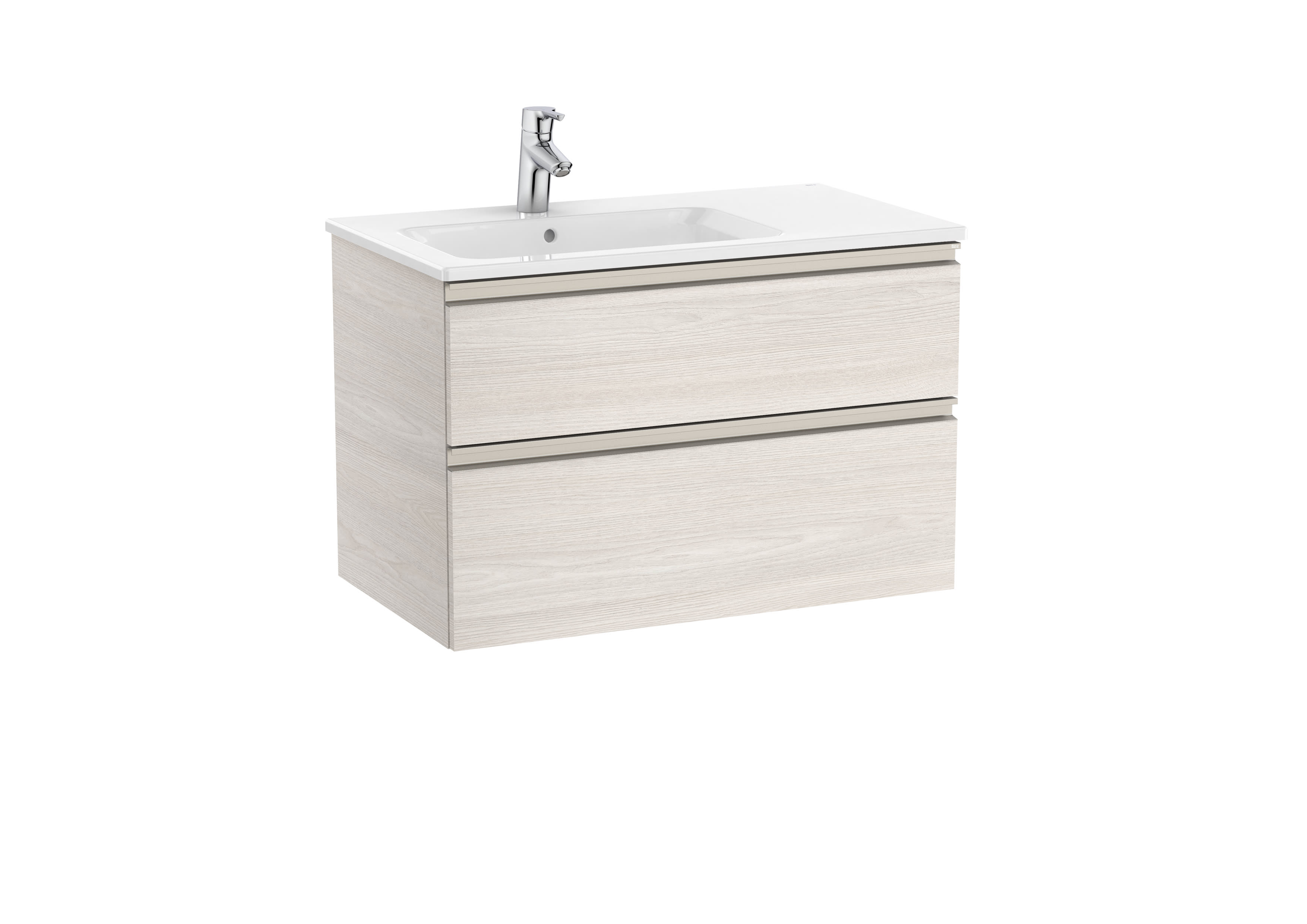 Vanity unit with 2 drawers and left hand basin - Nordic Ash