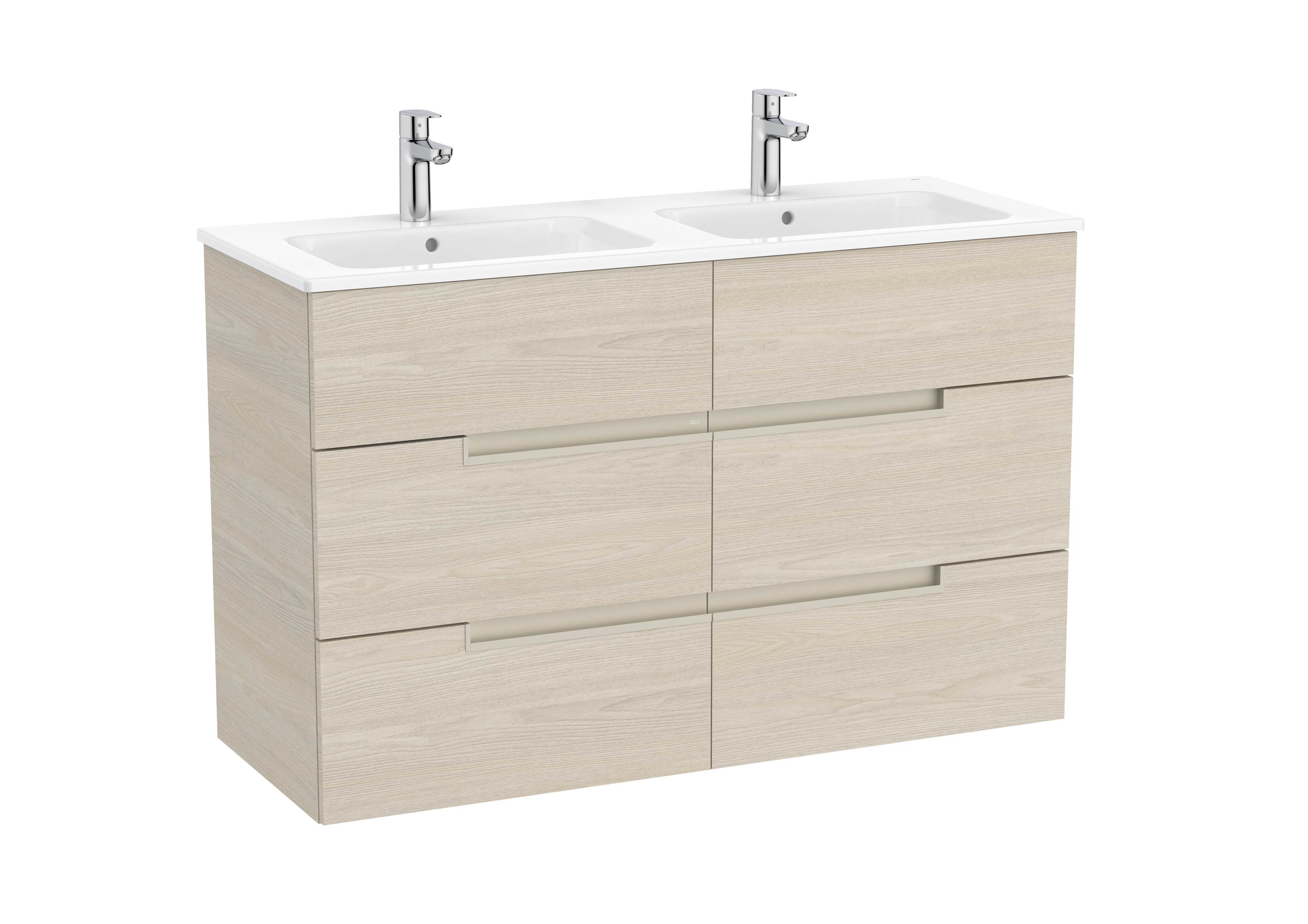 Unik - vanity unit with six drawers and double basin - Light Ash