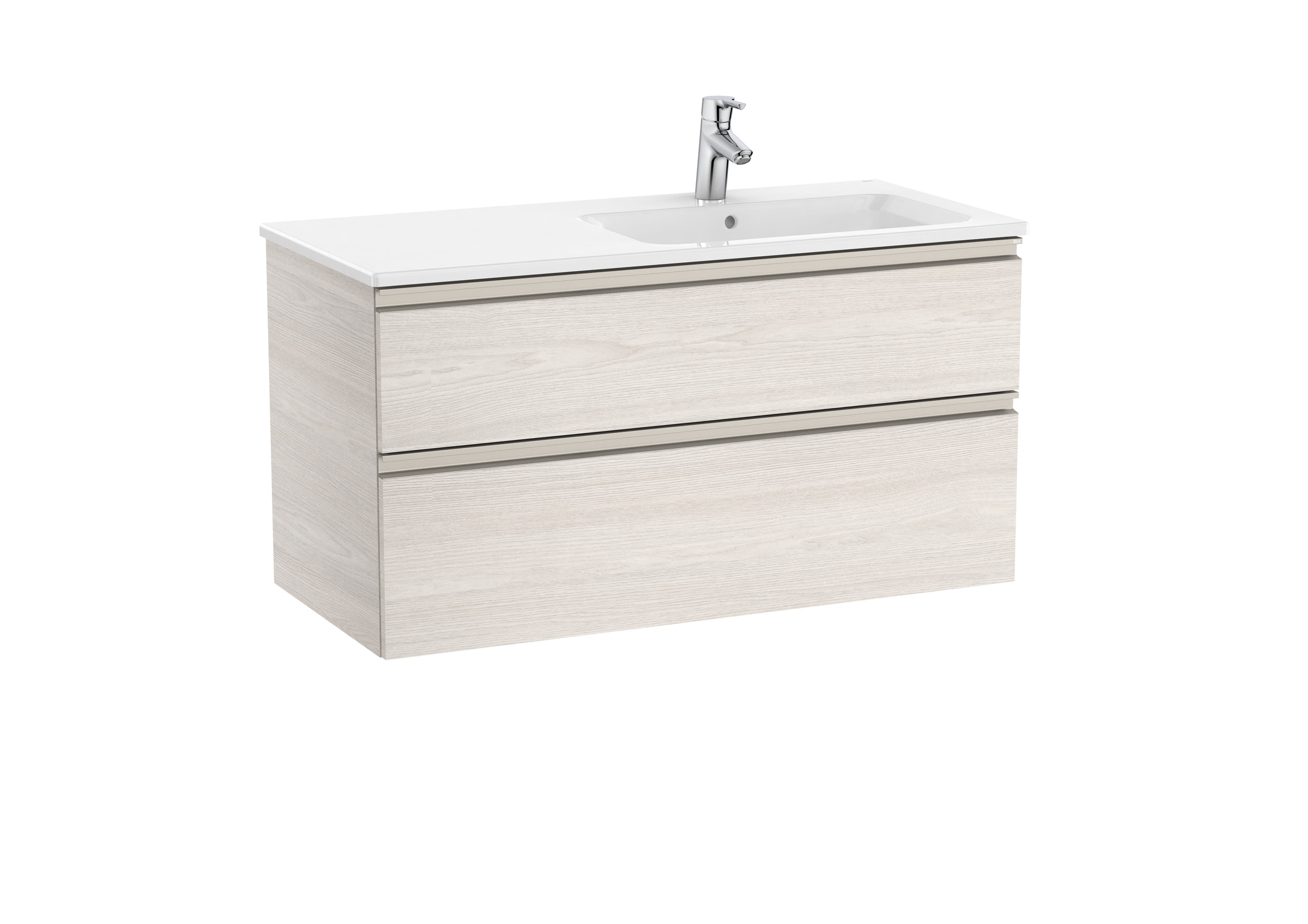 Vanity unit with 2 drawers and centered basin - Nordic Ash