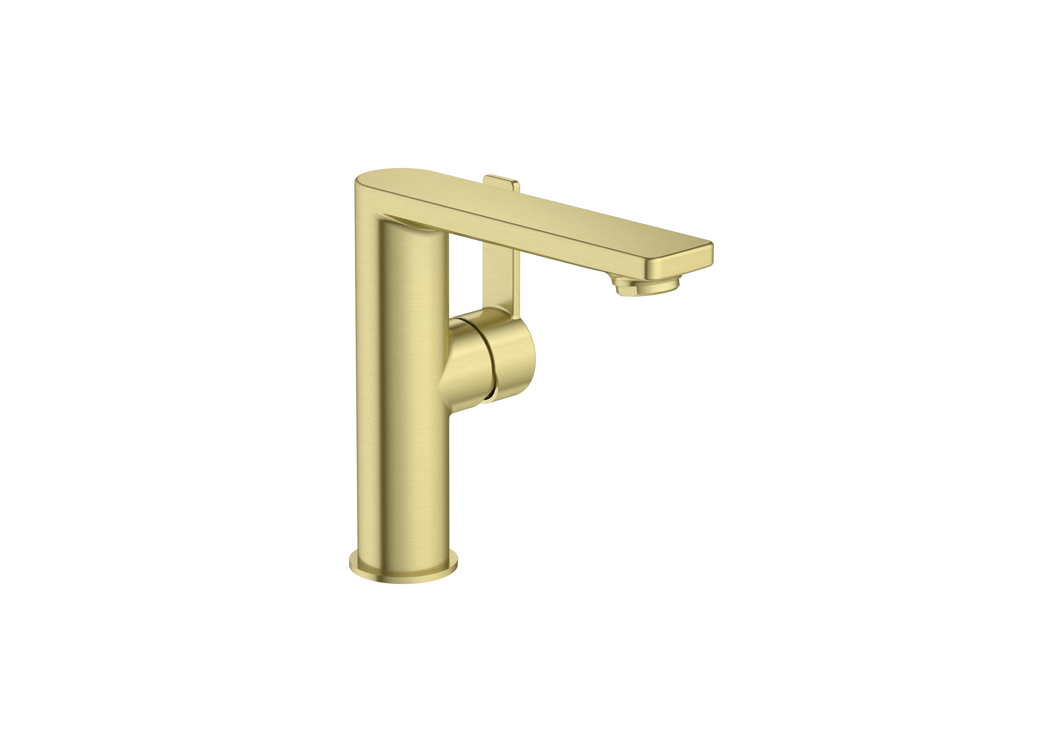 Basin mixer with smooth body and flexible supply hoses. Cold Start. L-Size - Brushed Brass