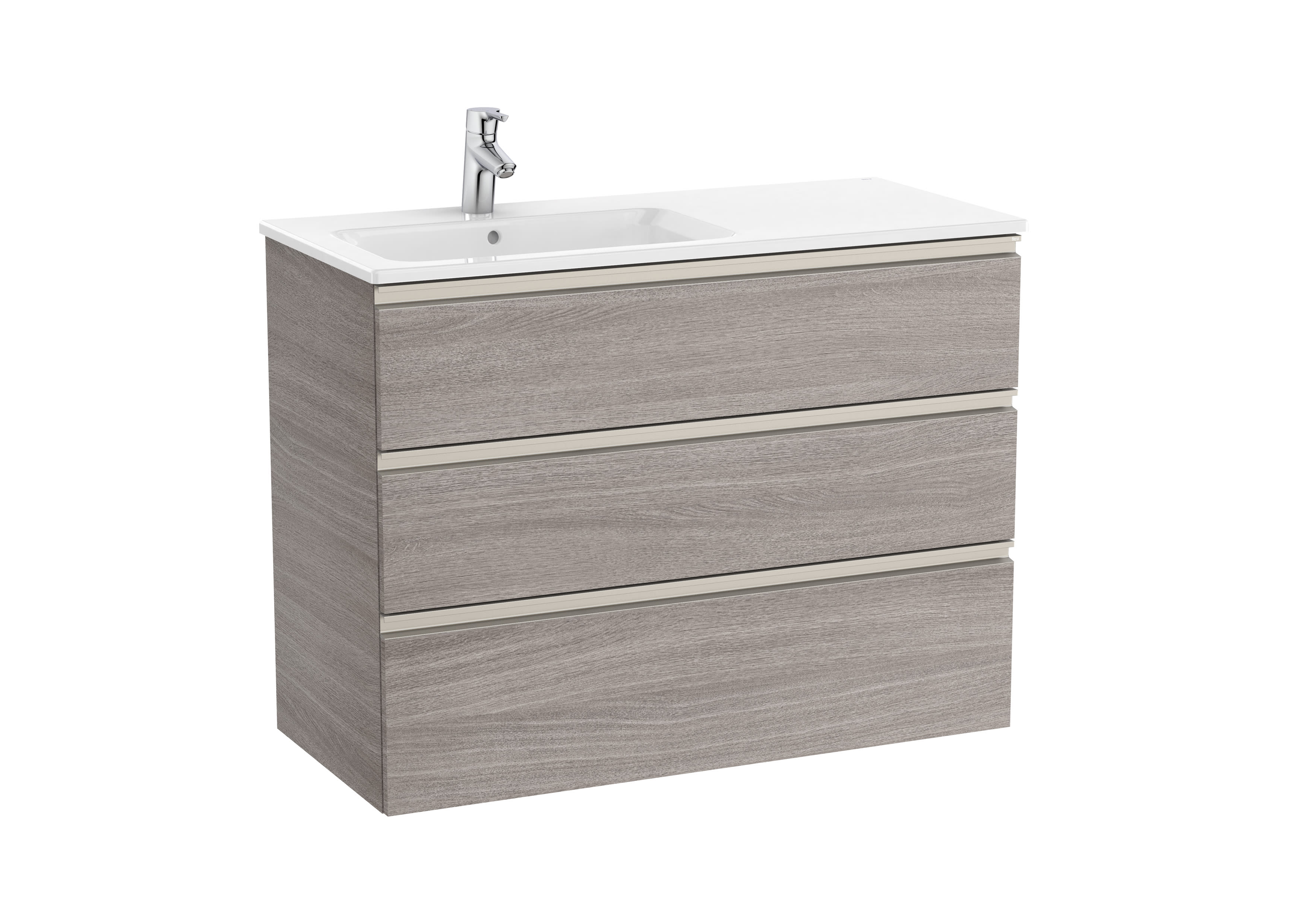 Vanity unit with 3 drawers and left hand basin - City oak