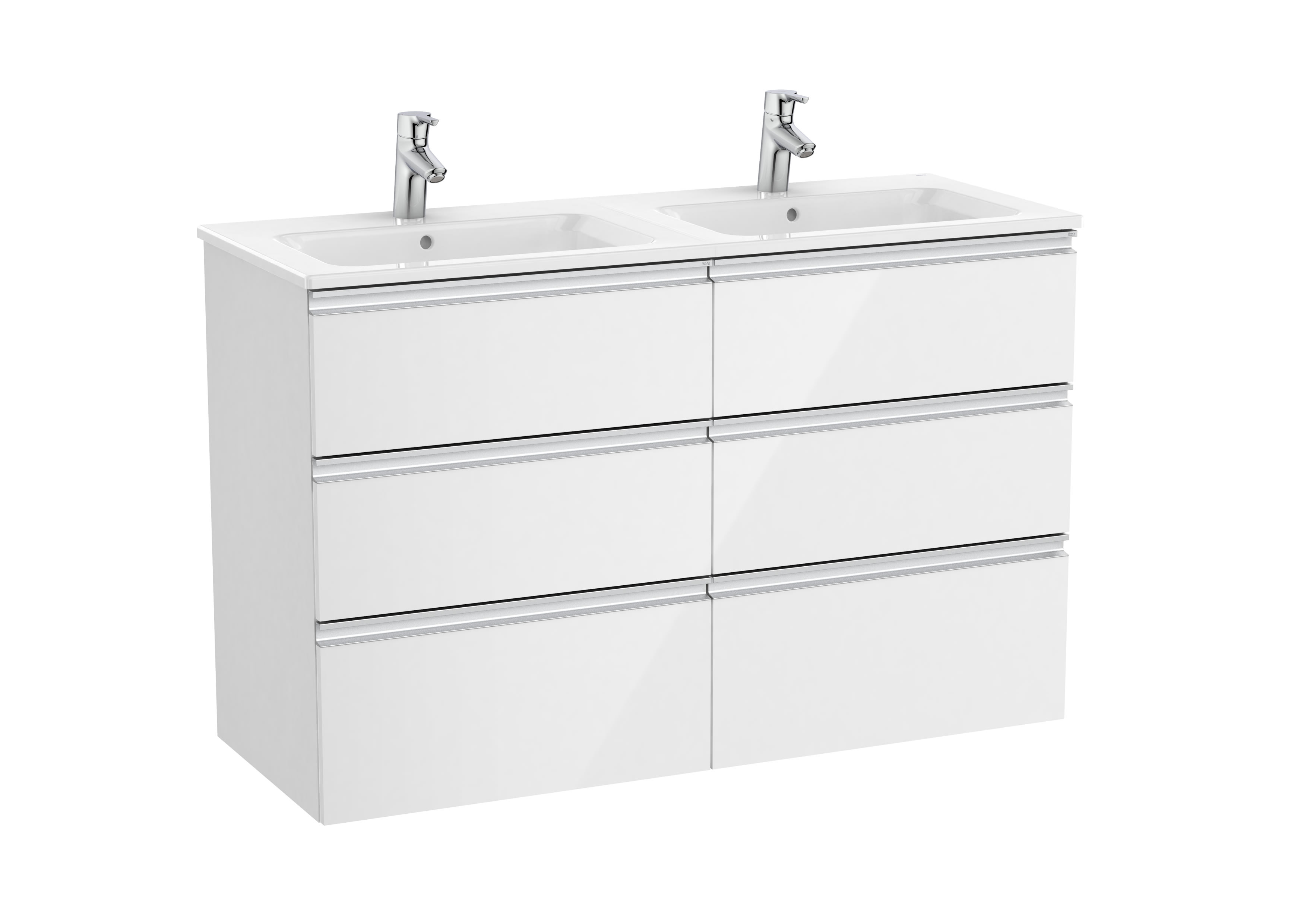 Unik (base unit with six drawers and double bowl basin) - Glossy White