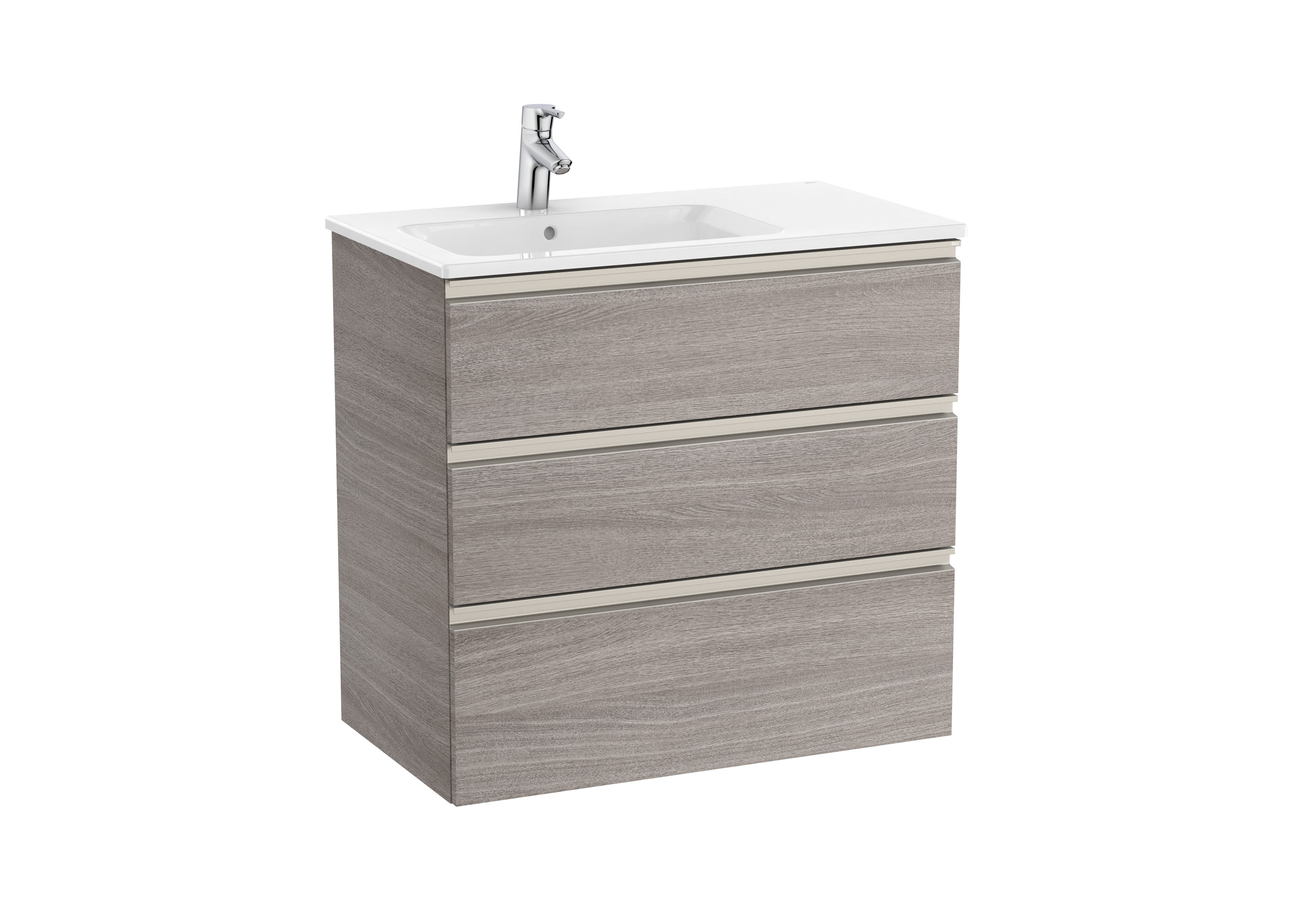 Vanity unit with 3 drawers and left hand basin - City oak