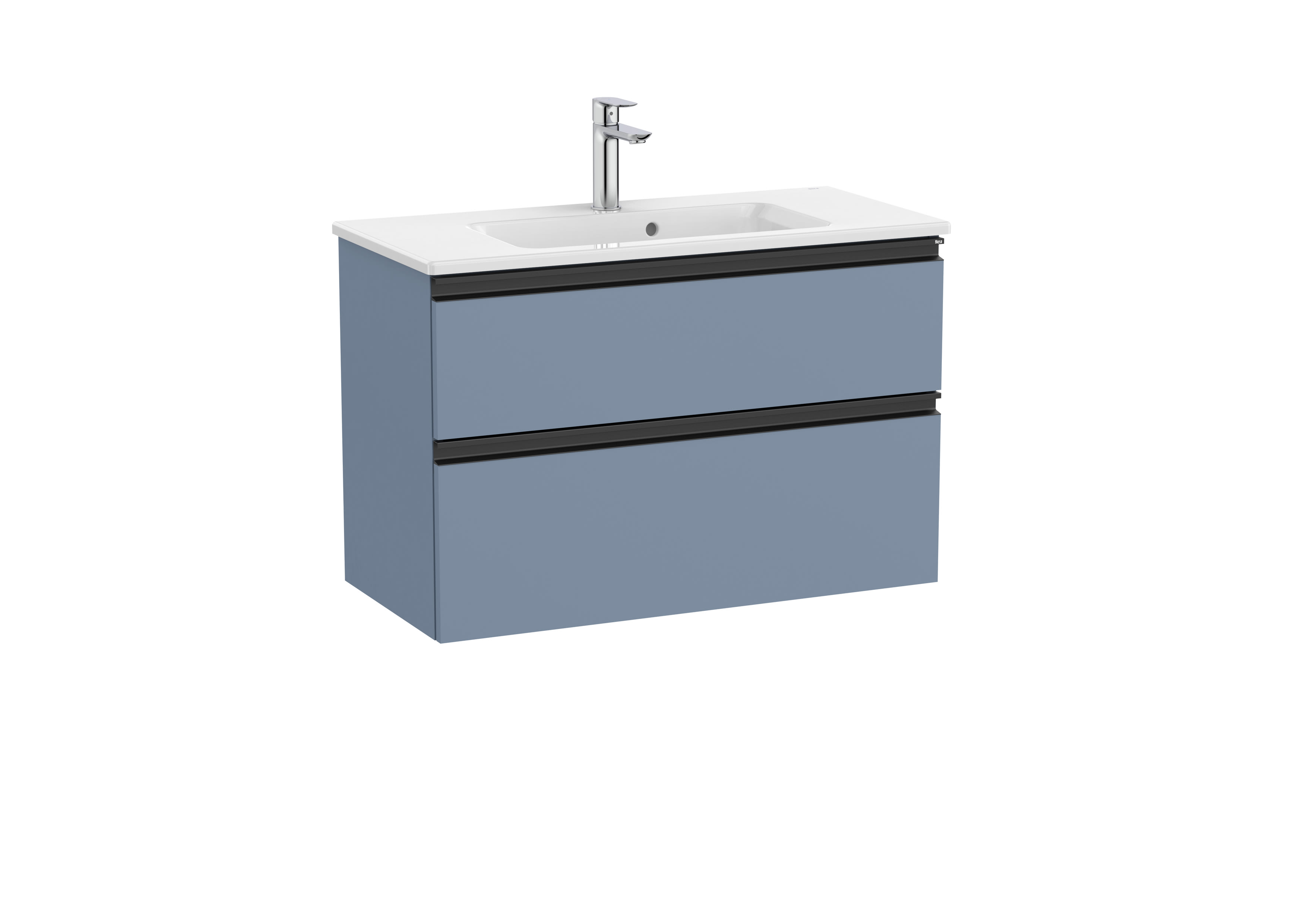 Compact vanity unit with 3 drawers and basin - Matt Blue