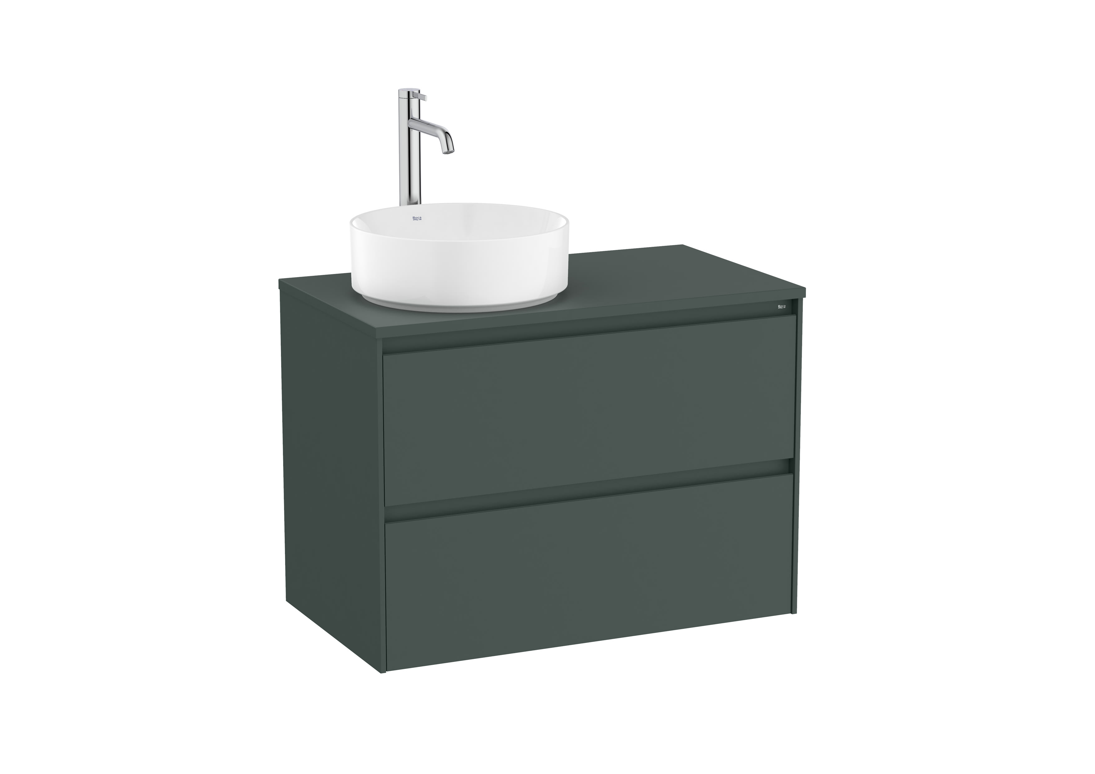 Base unit for over countertop left hand basin with two drawers - Matt Green