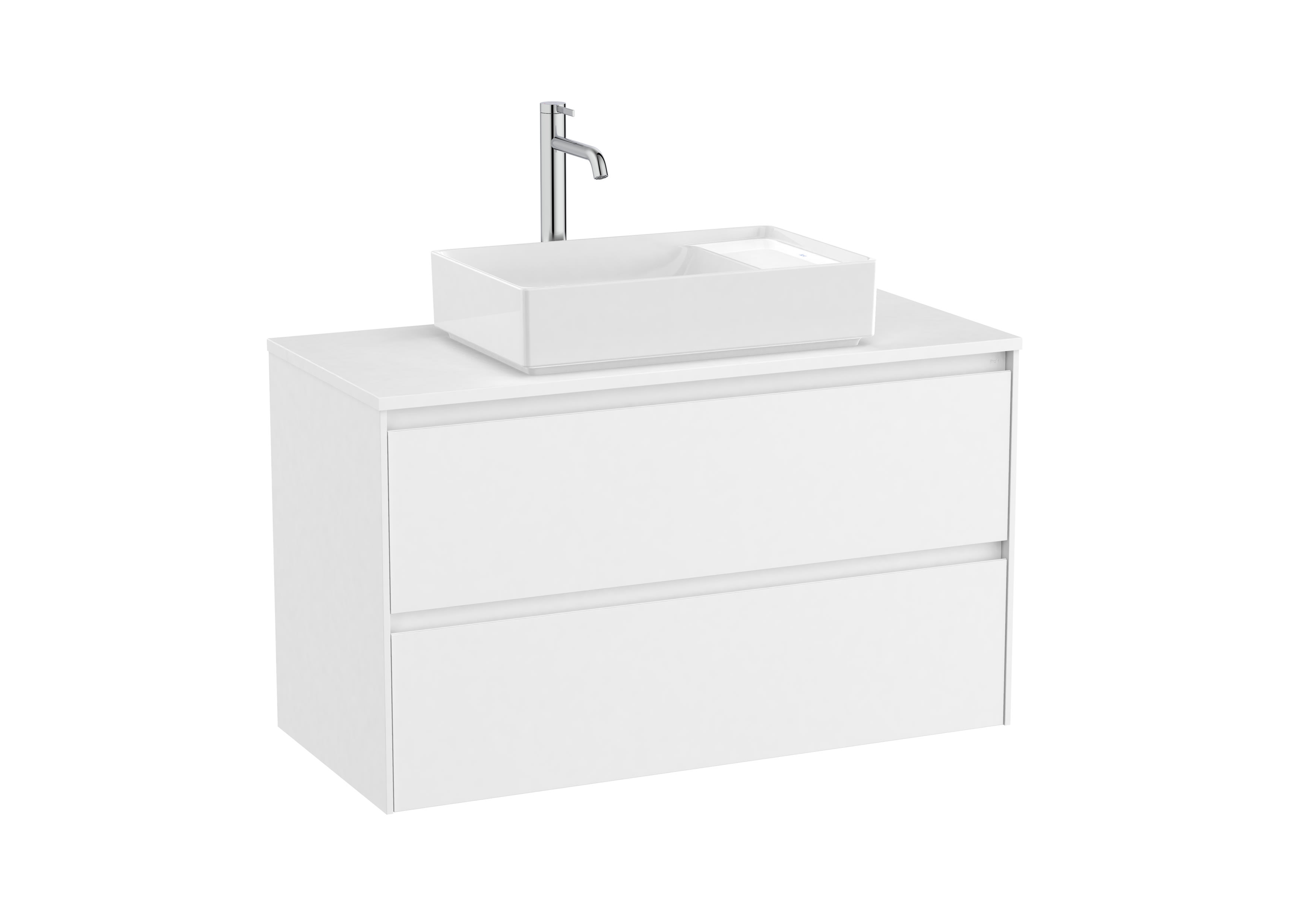Base unit for over countertop basin with two drawers - Matt White