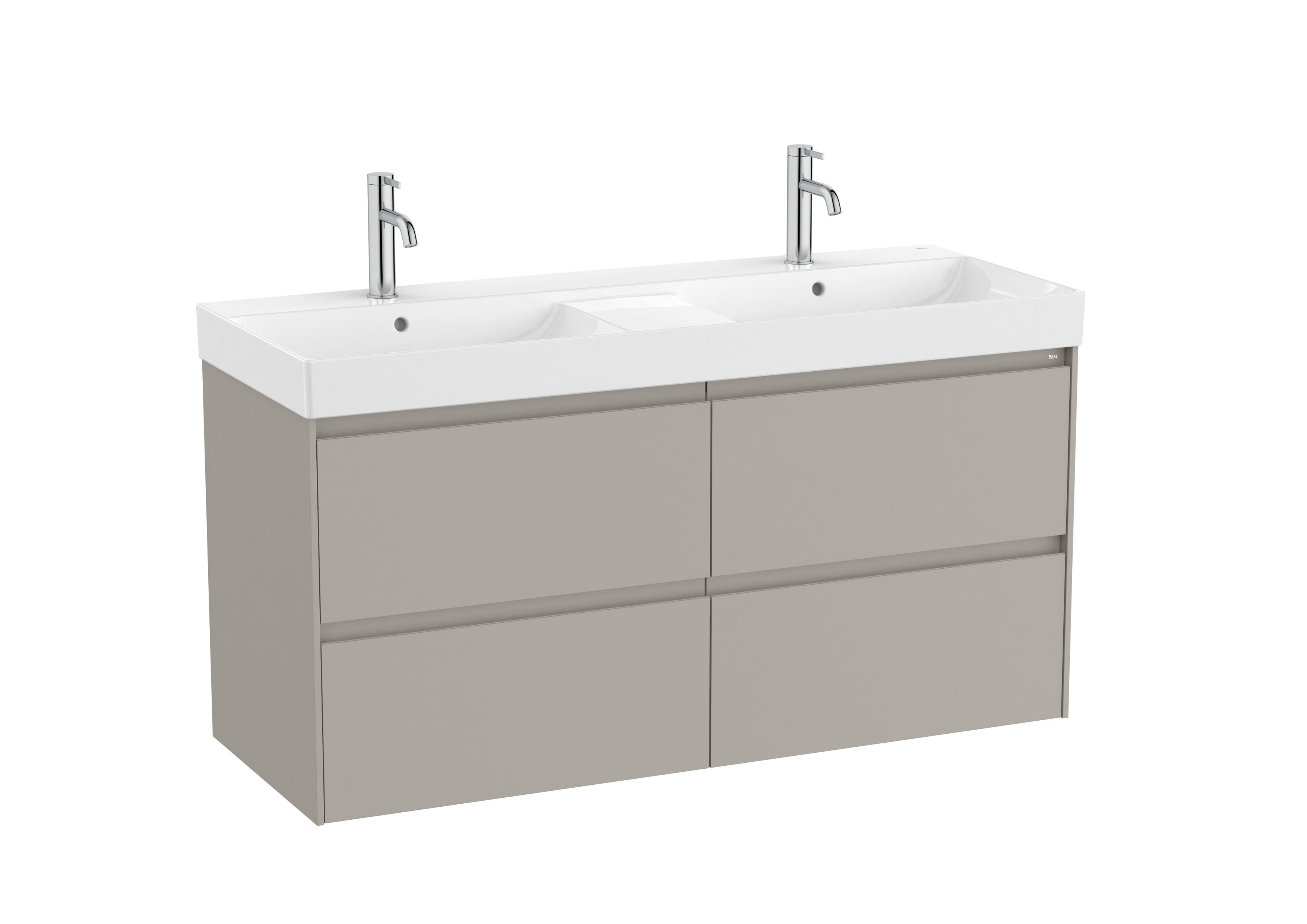 Unik (base unit with four drawers and double bowl basin) - Sand Grey