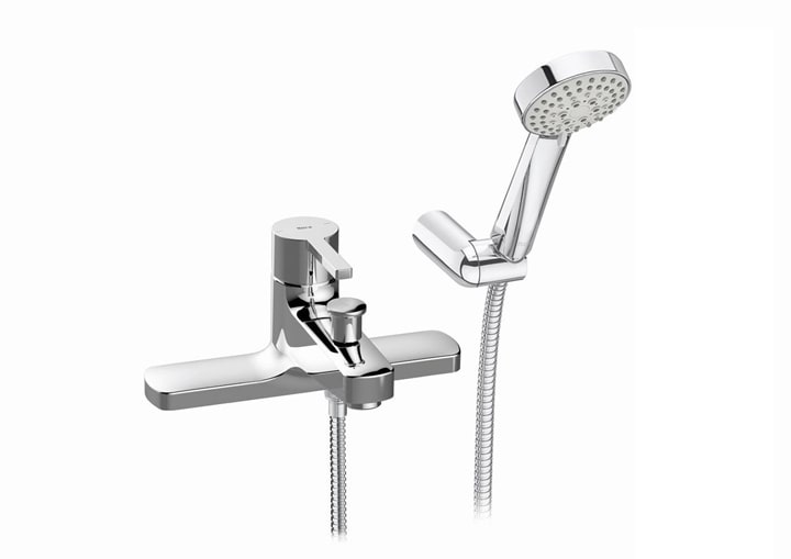 Deck-mounted bath-shower mixer